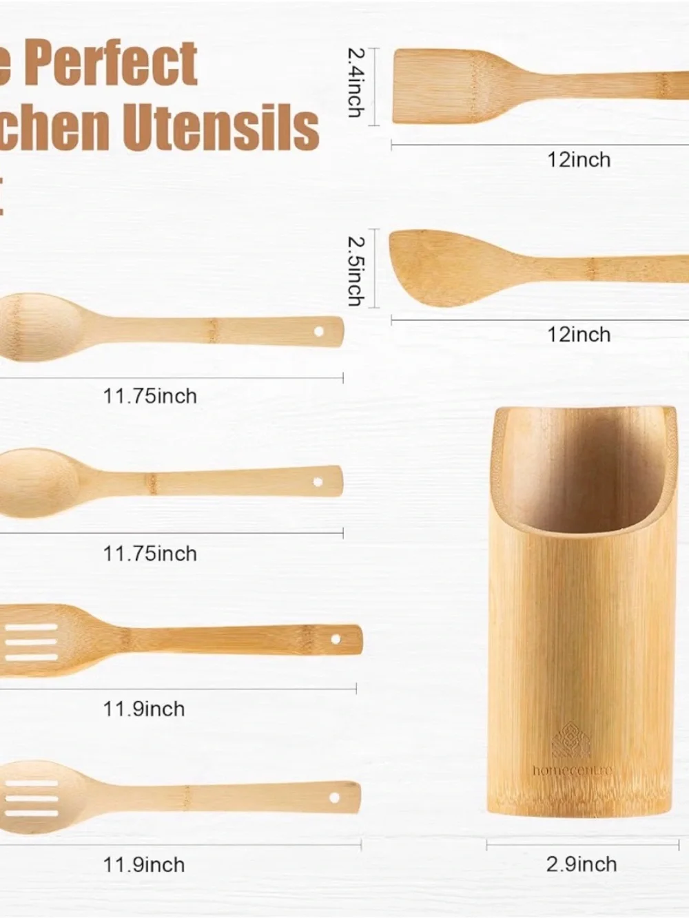 Home Collection Bamboo Utensil Set in Natural Wood Tone